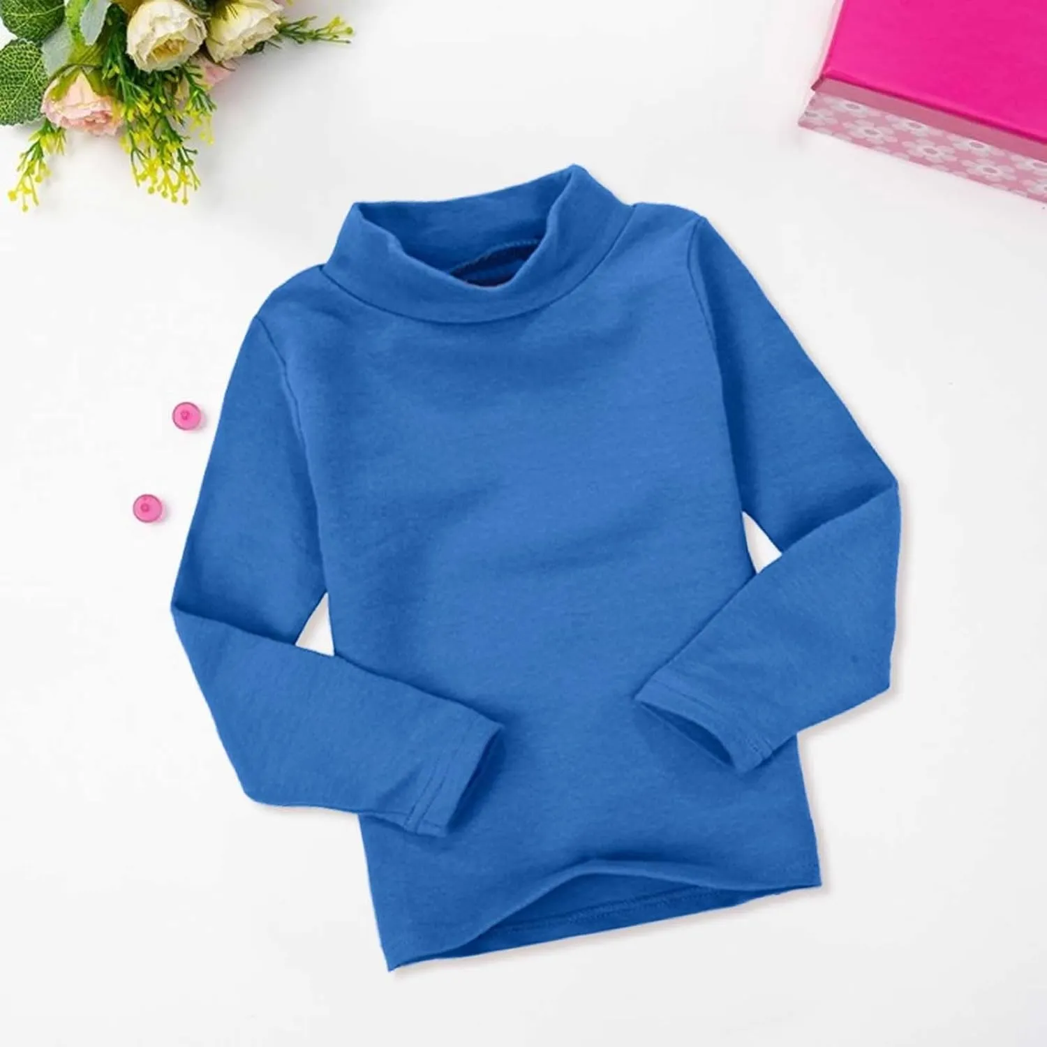 Toddler Baby Little Girls Turtleneck T Shirt Top Basic Solid Long Sleeve Color Blouse Children Girls Clothes Winter