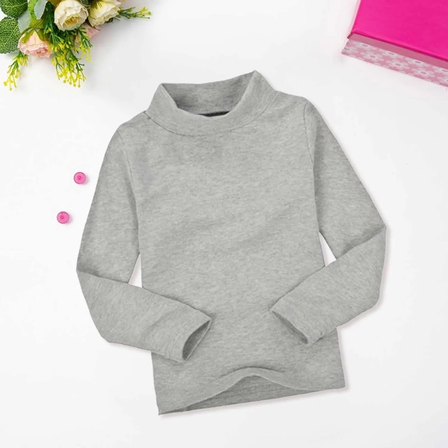 Toddler Baby Little Girls Turtleneck T Shirt Top Basic Solid Long Sleeve Color Blouse Children Girls Clothes Winter