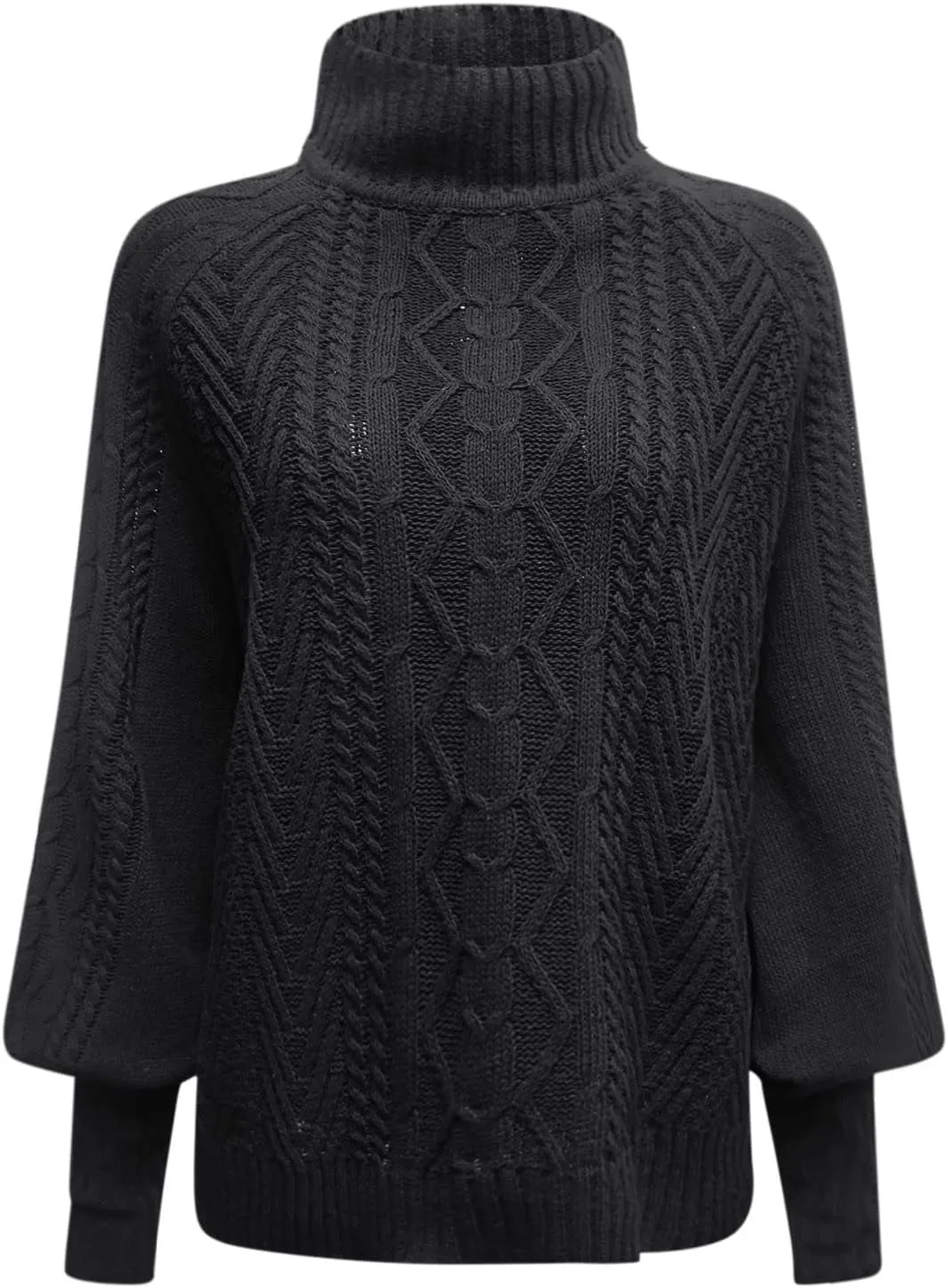 Turtleneck Sweater for Women Oversized Pullover Sweaters Cable Knit Batwing Long Sleeve Loose Fit Chunky Jumper Tops