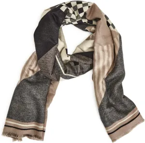 Two's Company Walk the Line Mixed Printed Scarf in Neutral Tones, 70-inch Length, Viscose/Polyester