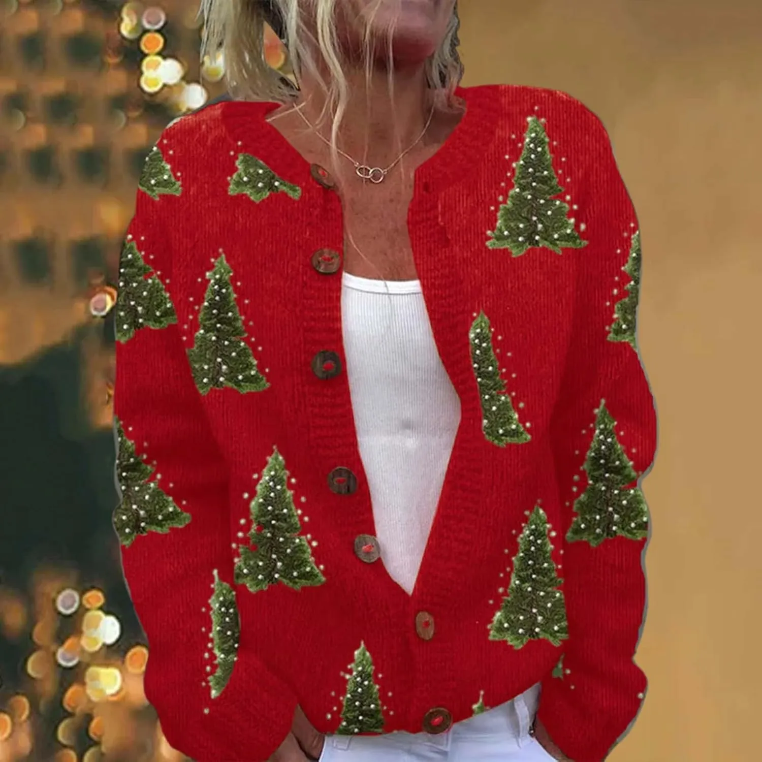 Ugly Christmas Sweater for Women Cute Xmas Open Front Button Down Sweater Cardigans Knitted Fall Outfit Winter Coat