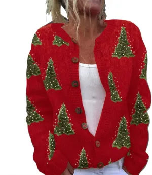 Ugly Christmas Sweater for Women Cute Xmas Open Front Button Down Sweater Cardigans Knitted Fall Outfit Winter Coat