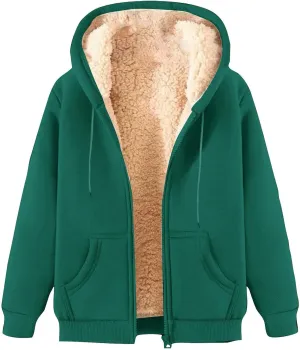 Unisex Fleece Hooded Jacket Women Mens Solid Color Sherpa Lined Full Zip Hoodies Winter Fashion Warm Sweatshirts
