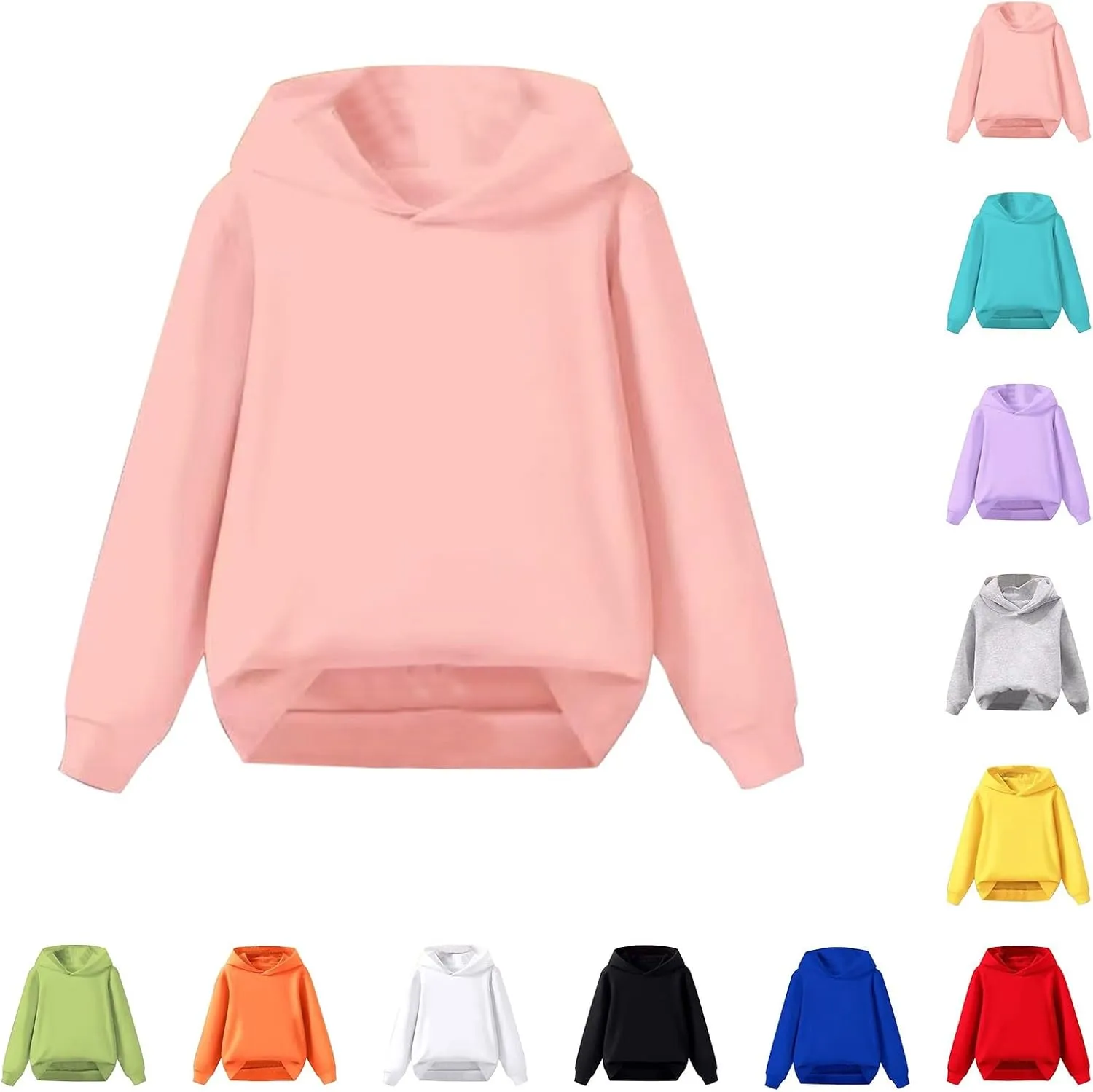 Unisex Toddler Kids Solid Color Hooded Pullover Sweatshirt Long Sleeve Casual Basic Hoodie Trendy Preppy Clothes Tops