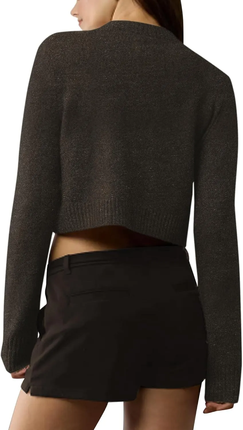 Urban CoCo Women's Crew Neck Cropped Cardigan Sweaters Long Sleeve Open Front Button Down Sweater Jackets