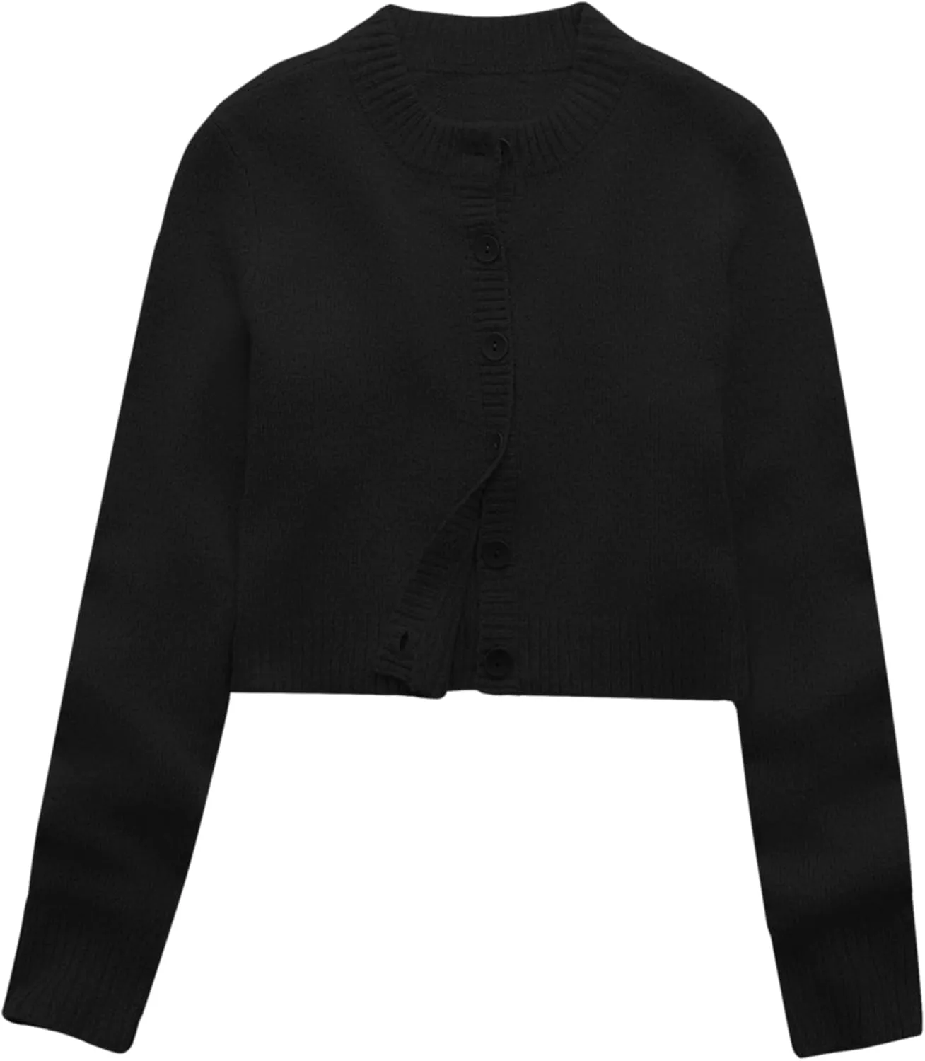 Urban CoCo Women's Crew Neck Cropped Cardigan Sweaters Long Sleeve Open Front Button Down Sweater Jackets