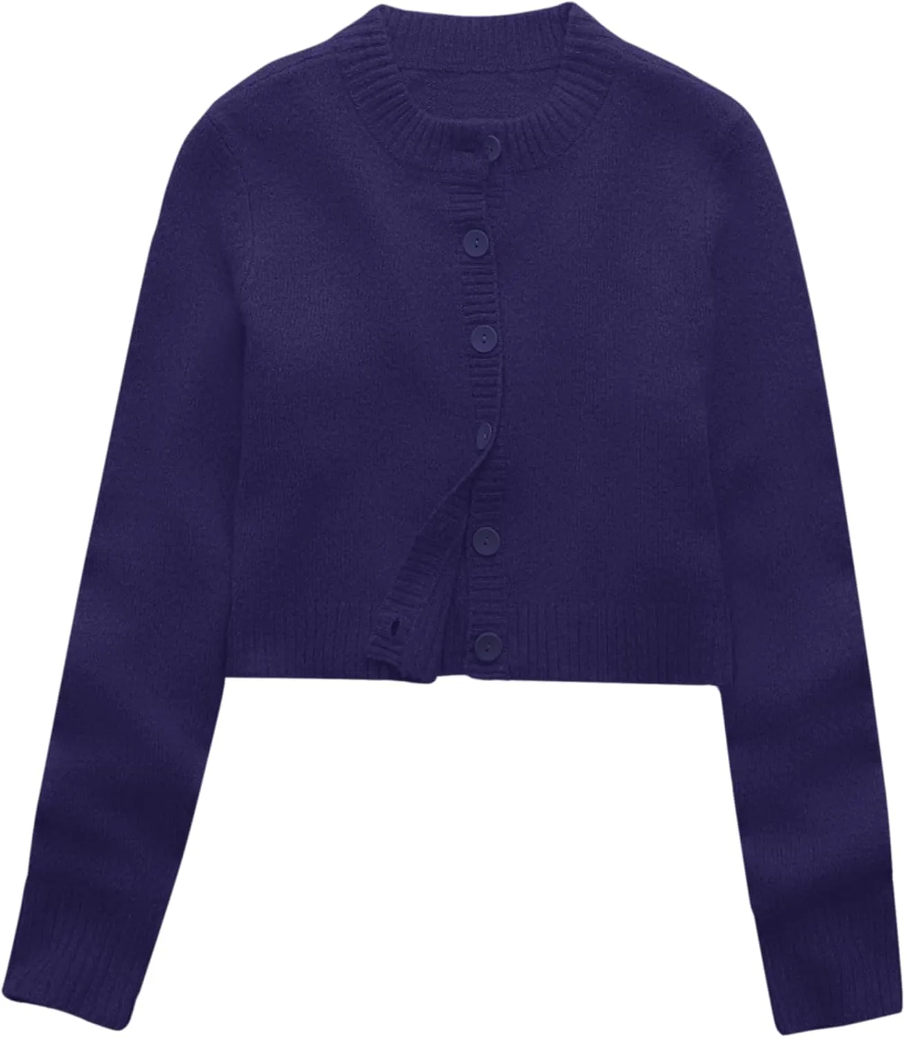 Urban CoCo Women's Crew Neck Cropped Cardigan Sweaters Long Sleeve Open Front Button Down Sweater Jackets