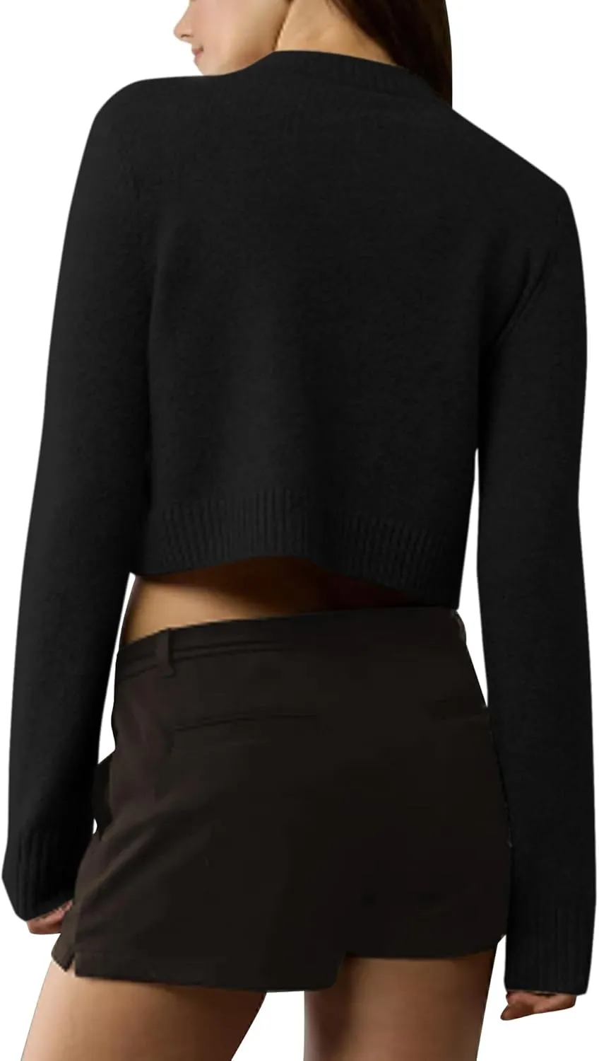 Urban CoCo Women's Crew Neck Cropped Cardigan Sweaters Long Sleeve Open Front Button Down Sweater Jackets
