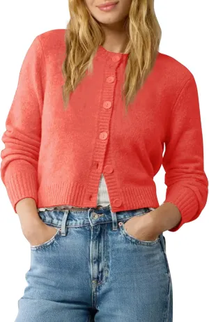 Urban CoCo Women's Crew Neck Cropped Cardigan Sweaters Long Sleeve Open Front Button Down Sweater Jackets