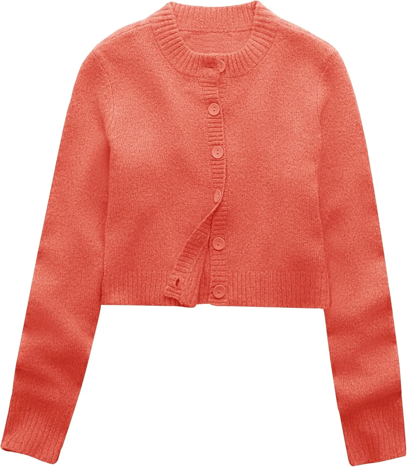 Urban CoCo Women's Crew Neck Cropped Cardigan Sweaters Long Sleeve Open Front Button Down Sweater Jackets