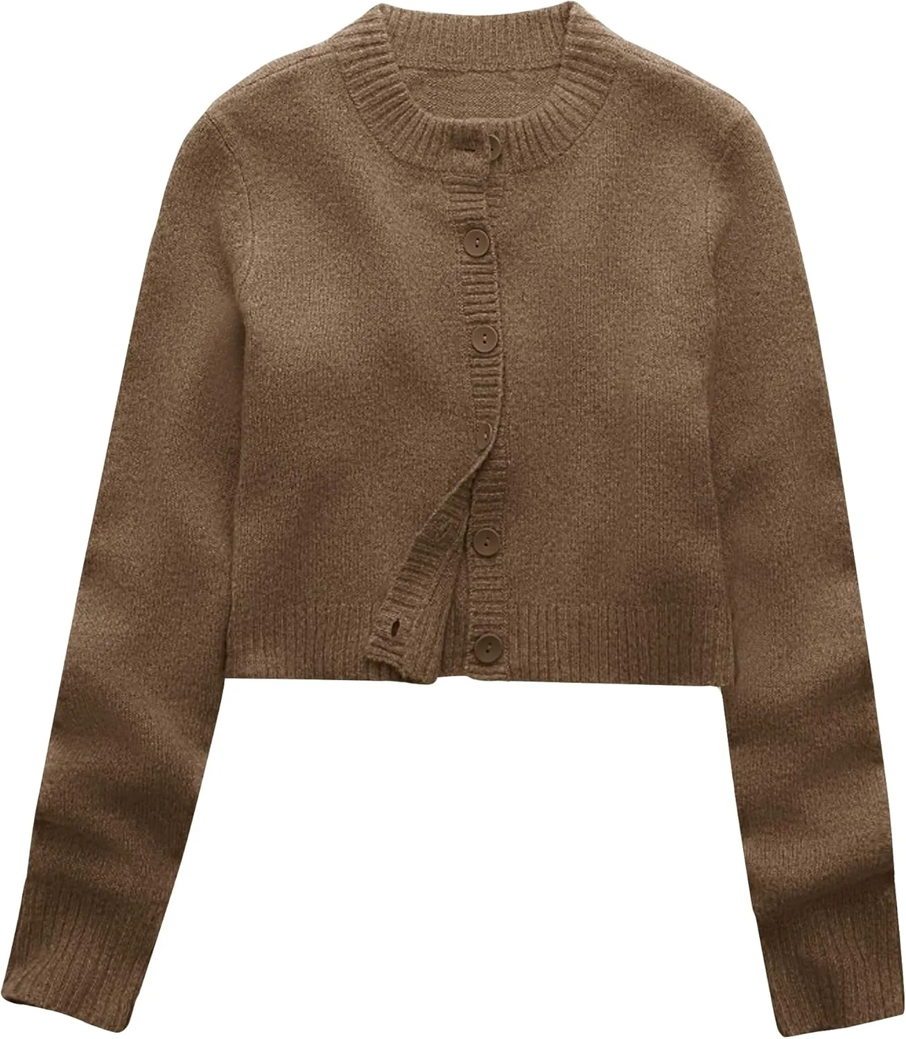 Urban CoCo Women's Crew Neck Cropped Cardigan Sweaters Long Sleeve Open Front Button Down Sweater Jackets