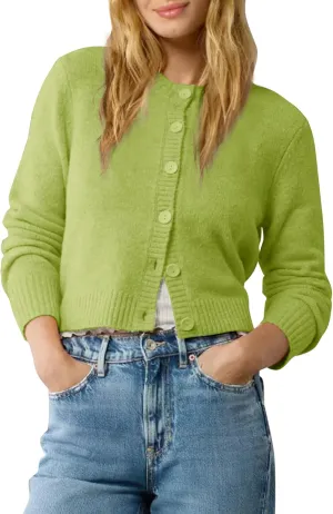 Urban CoCo Women's Crew Neck Cropped Cardigan Sweaters Long Sleeve Open Front Button Down Sweater Jackets
