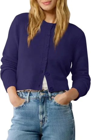 Urban CoCo Women's Crew Neck Cropped Cardigan Sweaters Long Sleeve Open Front Button Down Sweater Jackets