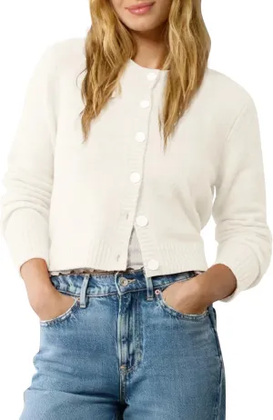 Urban CoCo Women's Crew Neck Cropped Cardigan Sweaters Long Sleeve Open Front Button Down Sweater Jackets
