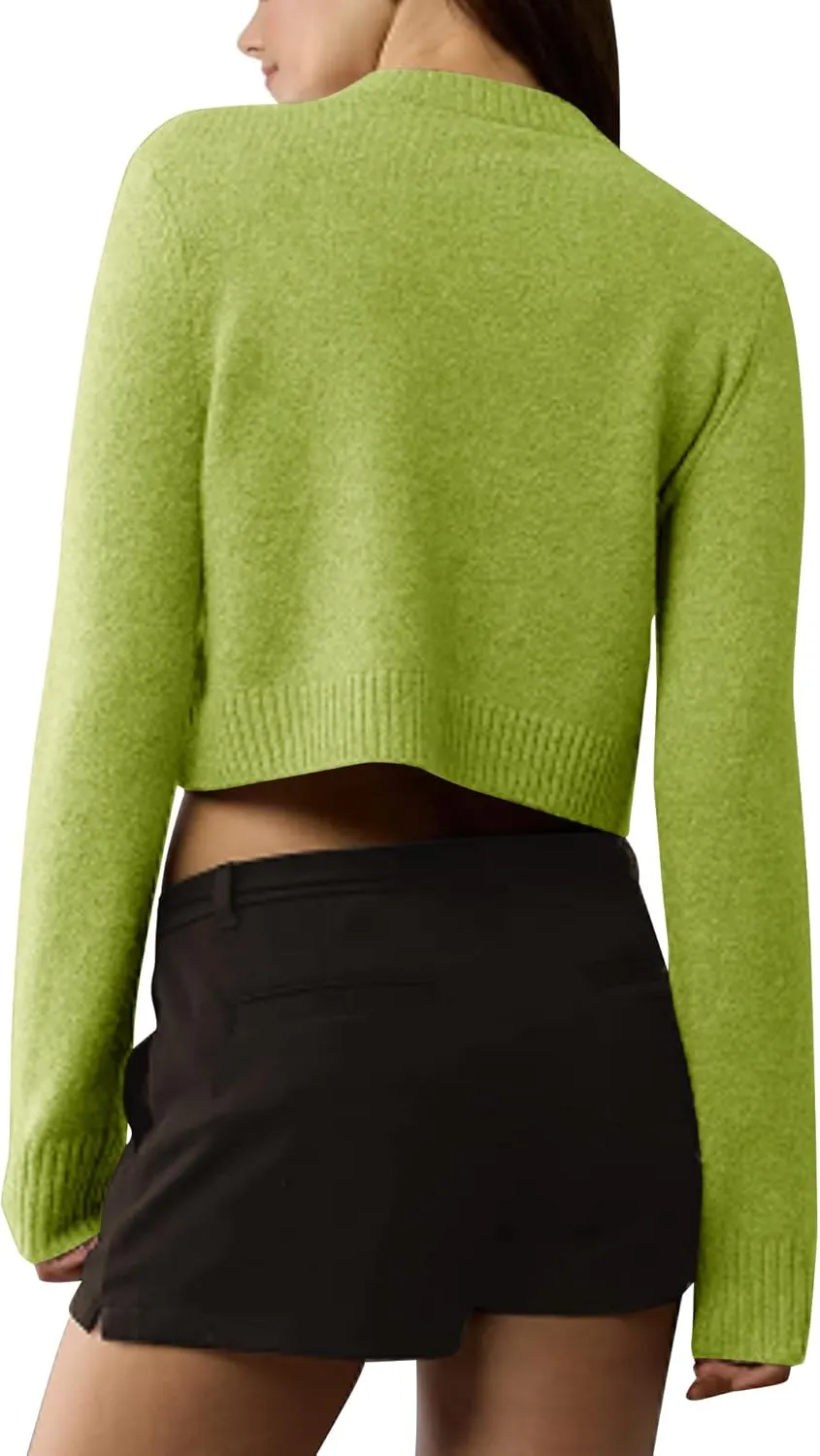 Urban CoCo Women's Crew Neck Cropped Cardigan Sweaters Long Sleeve Open Front Button Down Sweater Jackets