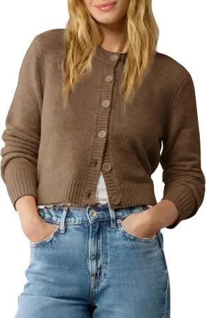 Urban CoCo Women's Crew Neck Cropped Cardigan Sweaters Long Sleeve Open Front Button Down Sweater Jackets