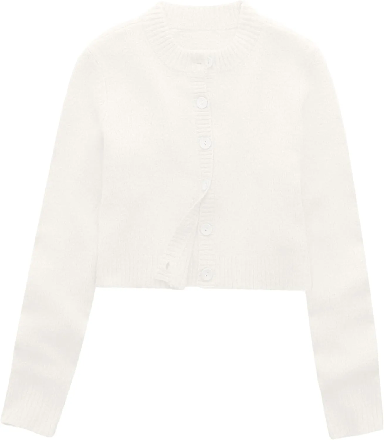 Urban CoCo Women's Crew Neck Cropped Cardigan Sweaters Long Sleeve Open Front Button Down Sweater Jackets