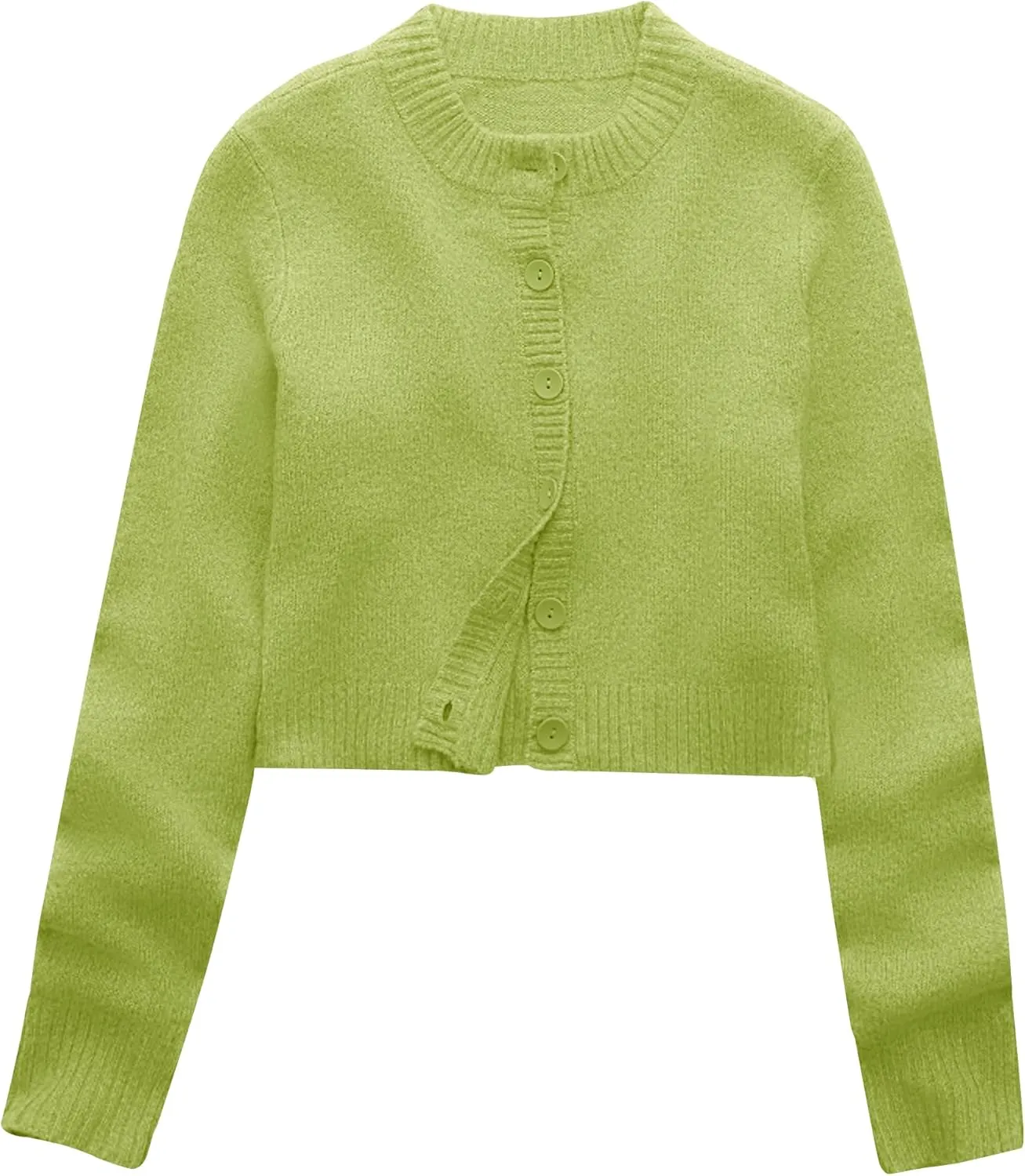 Urban CoCo Women's Crew Neck Cropped Cardigan Sweaters Long Sleeve Open Front Button Down Sweater Jackets