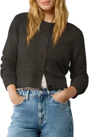 Urban CoCo Women's Crew Neck Cropped Cardigan Sweaters Long Sleeve Open Front Button Down Sweater Jackets
