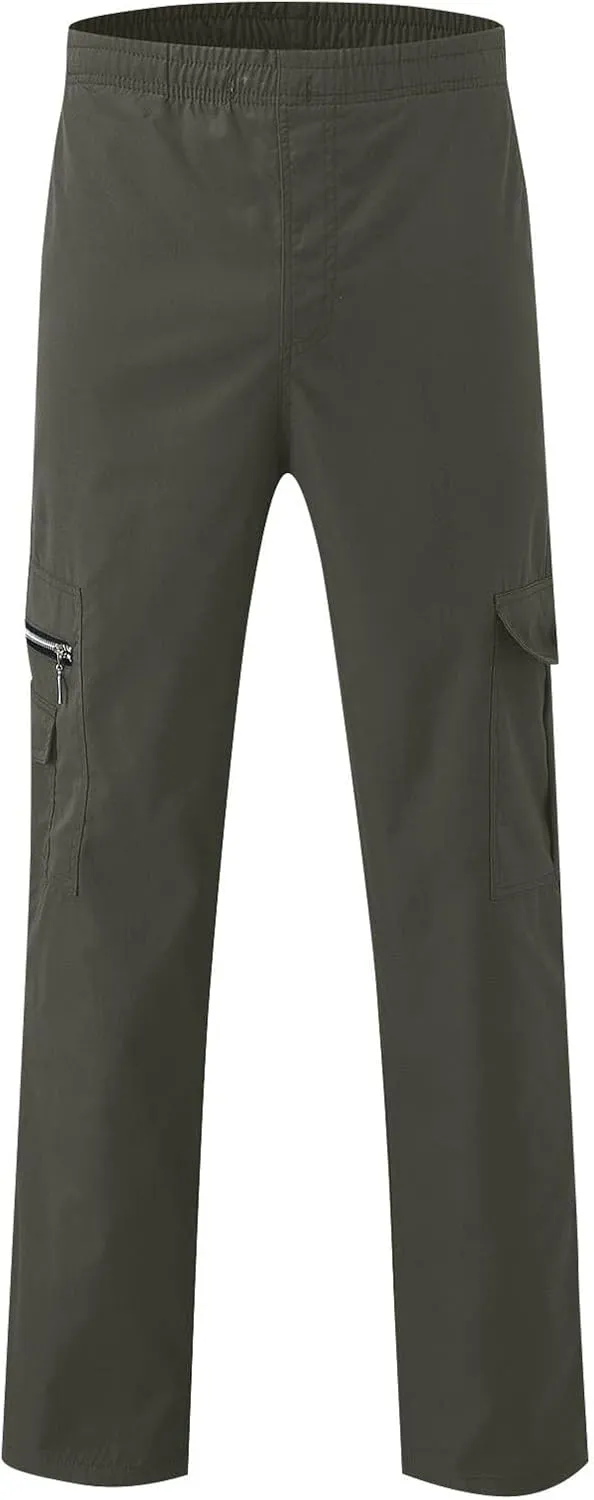WENKOMG1 Mens Casual Cargo Pants Lightweight Multi Pockets Tactical Pants Straight Leg Breathable Summer Workwear