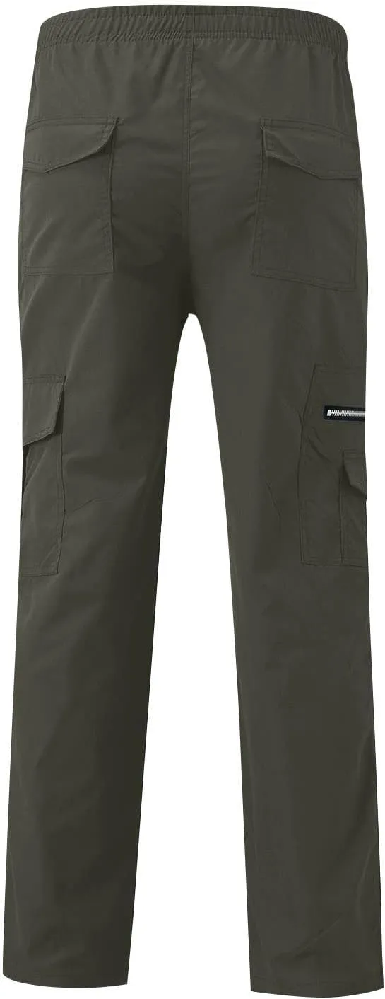 WENKOMG1 Mens Casual Cargo Pants Lightweight Multi Pockets Tactical Pants Straight Leg Breathable Summer Workwear