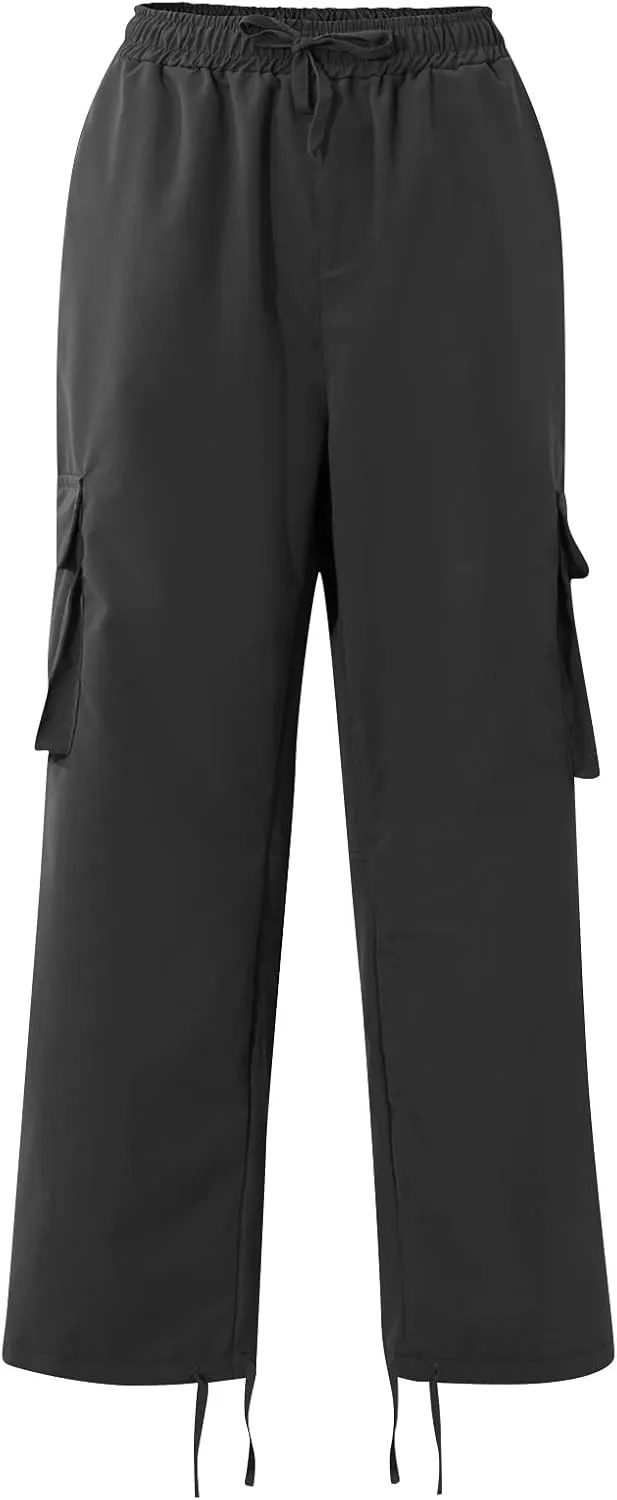 WENKOMG1 Mens Cotton Cargo Pants,Solid Elastic Waist Straight Leg Slacks Drawstring Trousers Slim Fit Bottoms for Men