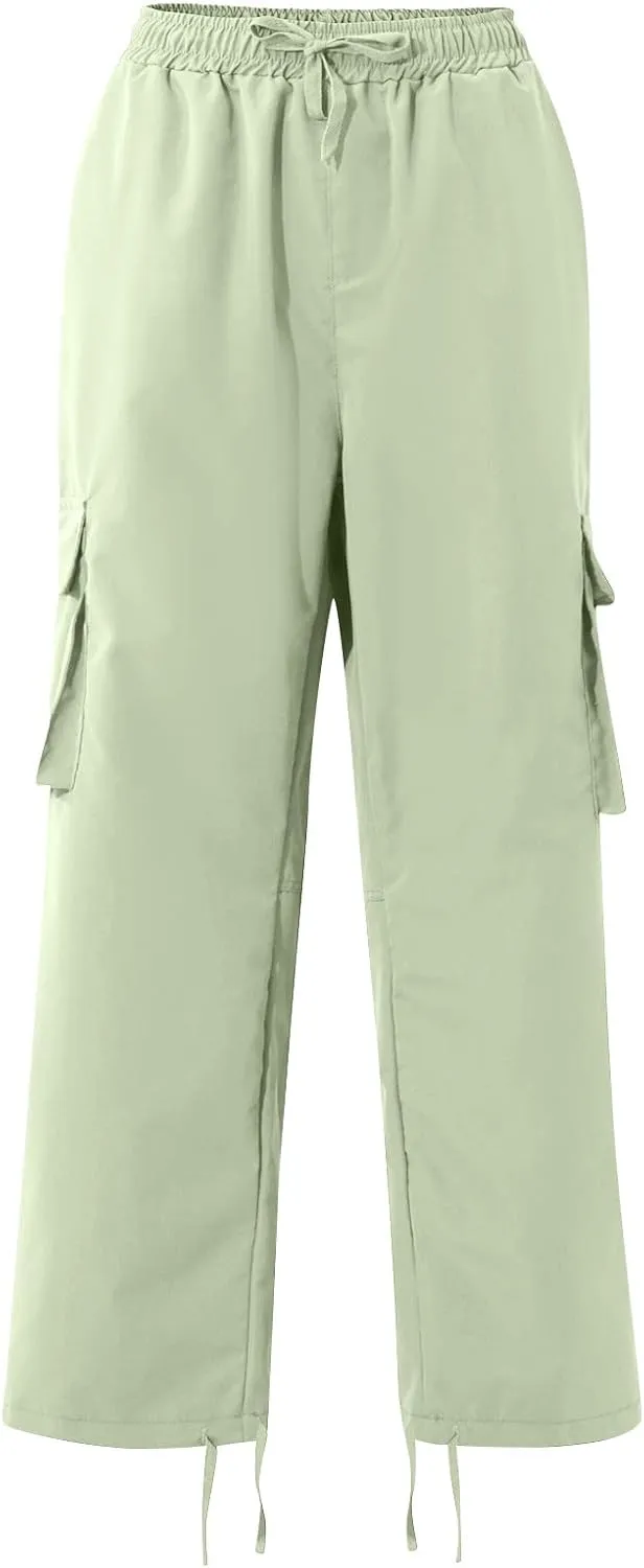 WENKOMG1 Mens Cotton Cargo Pants,Solid Elastic Waist Straight Leg Slacks Drawstring Trousers Slim Fit Bottoms for Men
