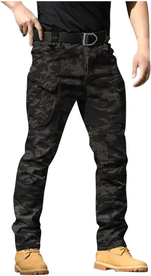 WENKOMG1 Stretchy Cargo Pants for Men,Solid/Camouflage Military Pants Multi Function Multi Pockets Tactical Pants
