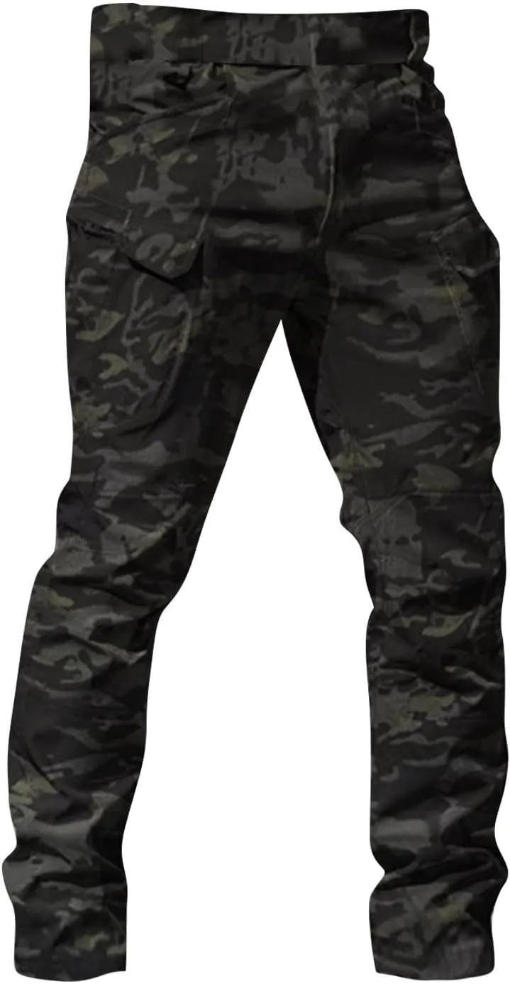 WENKOMG1 Stretchy Cargo Pants for Men,Solid/Camouflage Military Pants Multi Function Multi Pockets Tactical Pants
