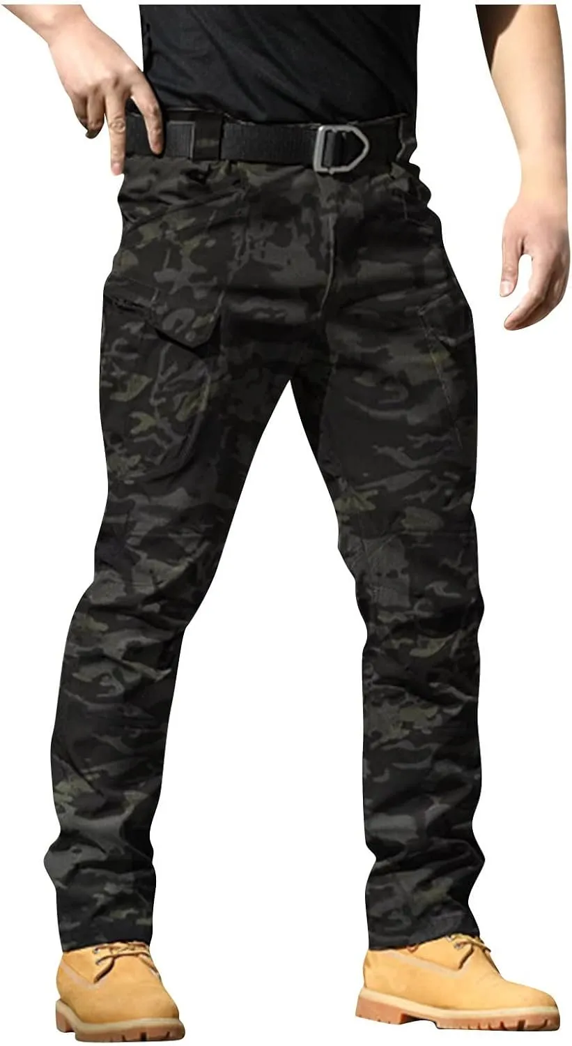 WENKOMG1 Stretchy Cargo Pants for Men,Solid/Camouflage Military Pants Multi Function Multi Pockets Tactical Pants