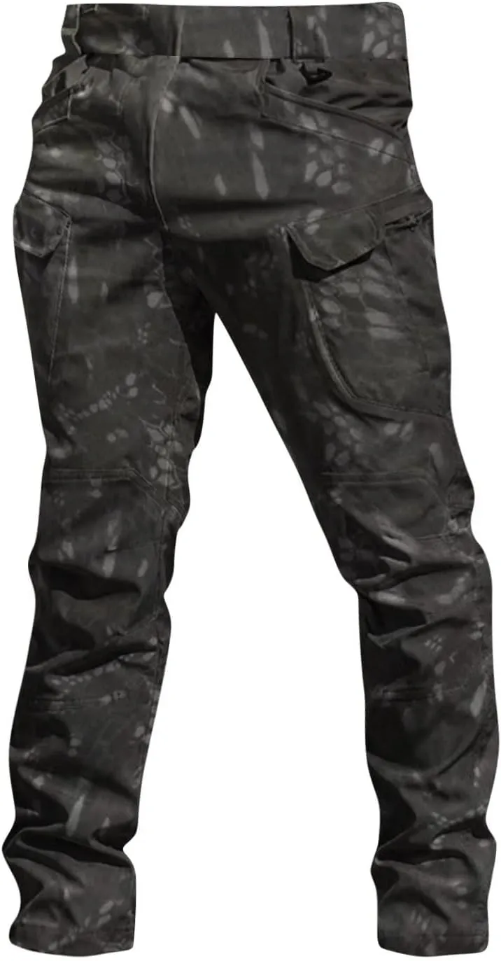 WENKOMG1 Stretchy Cargo Pants for Men,Solid/Camouflage Military Pants Multi Function Multi Pockets Tactical Pants