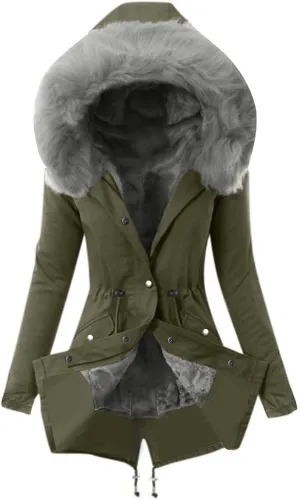 Winter Coats for Women Long Winter Down Coat Thicken Fleece Lined Parka Faux Fur Jacket Button Down Coat Outwear