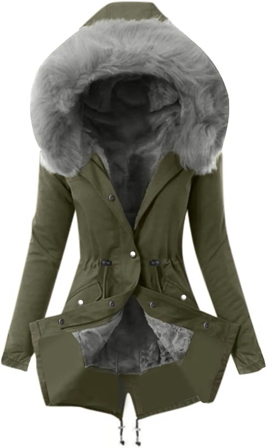 Winter Coats for Women Long Winter Down Coat Thicken Fleece Lined Parka Faux Fur Jacket Button Down Coat Outwear