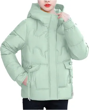 Winter Coats for Women Turtleneck Puffer Jacket Quilted Down Coat with Hood Cute Winter Clothes Women