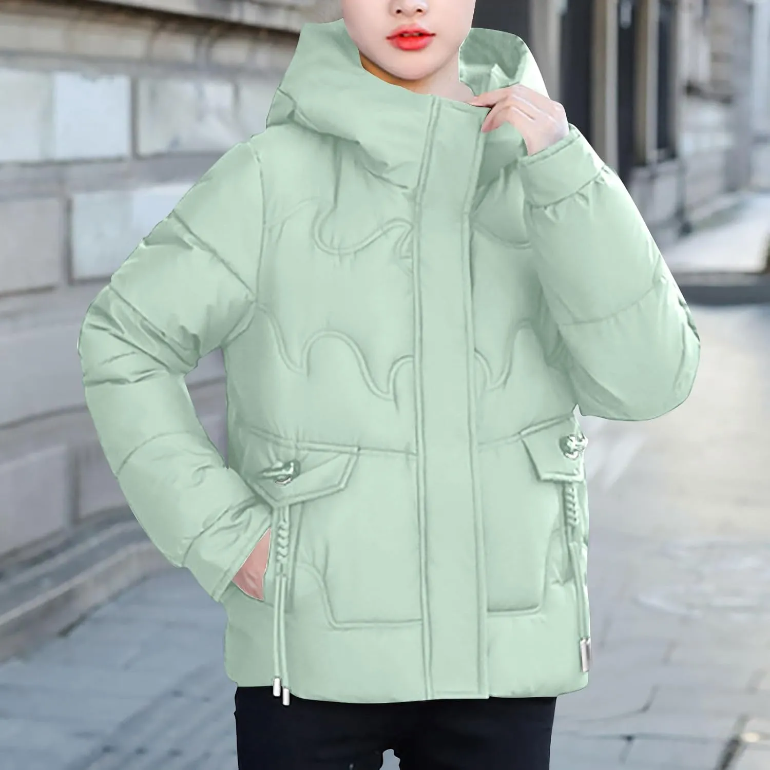 Winter Coats for Women Turtleneck Puffer Jacket Quilted Down Coat with Hood Cute Winter Clothes Women