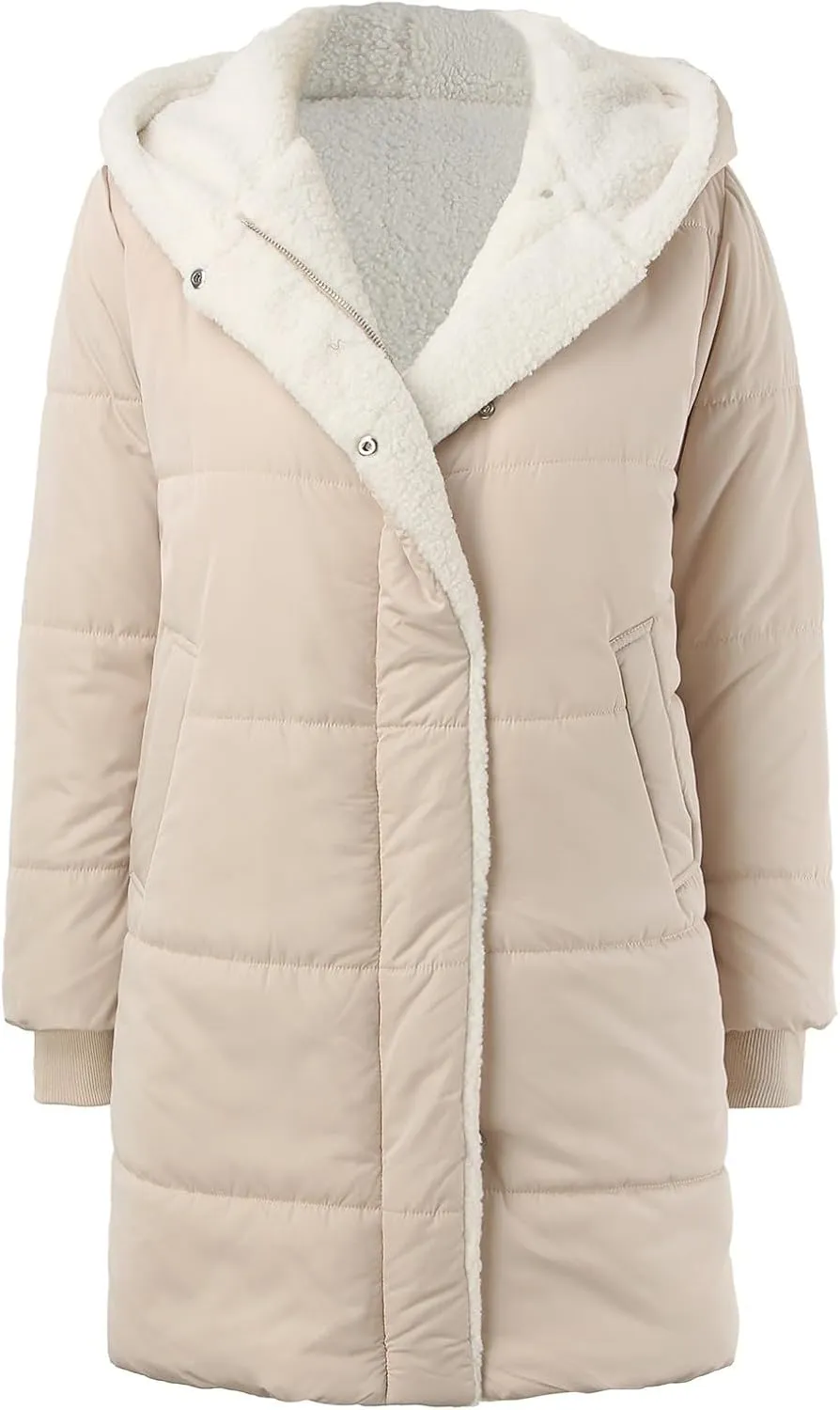 Winter Warm Coats for Women Warm Down Jacket Sherpa Fleece Lined Long Hooded Puffer Jacket Winter Fashion Clothes