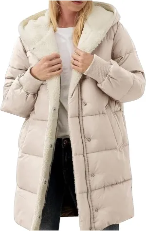 Winter Warm Coats for Women Warm Down Jacket Sherpa Fleece Lined Long Hooded Puffer Jacket Winter Fashion Clothes