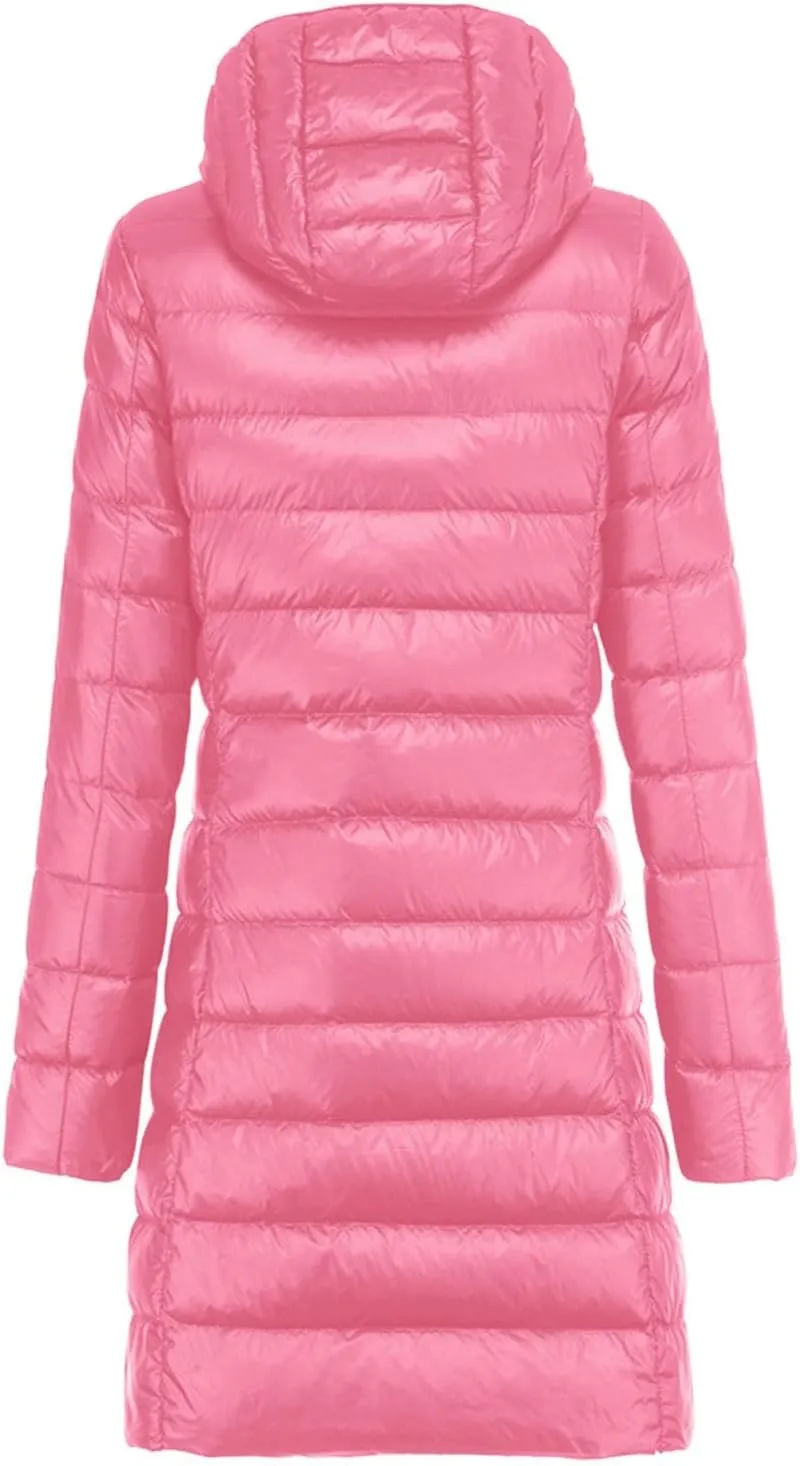 Winter Warm Jacket Womens Puffer Jacket Packable Down Jacket Lightweight Slim Fit Hooded Winter Coat with Pocket