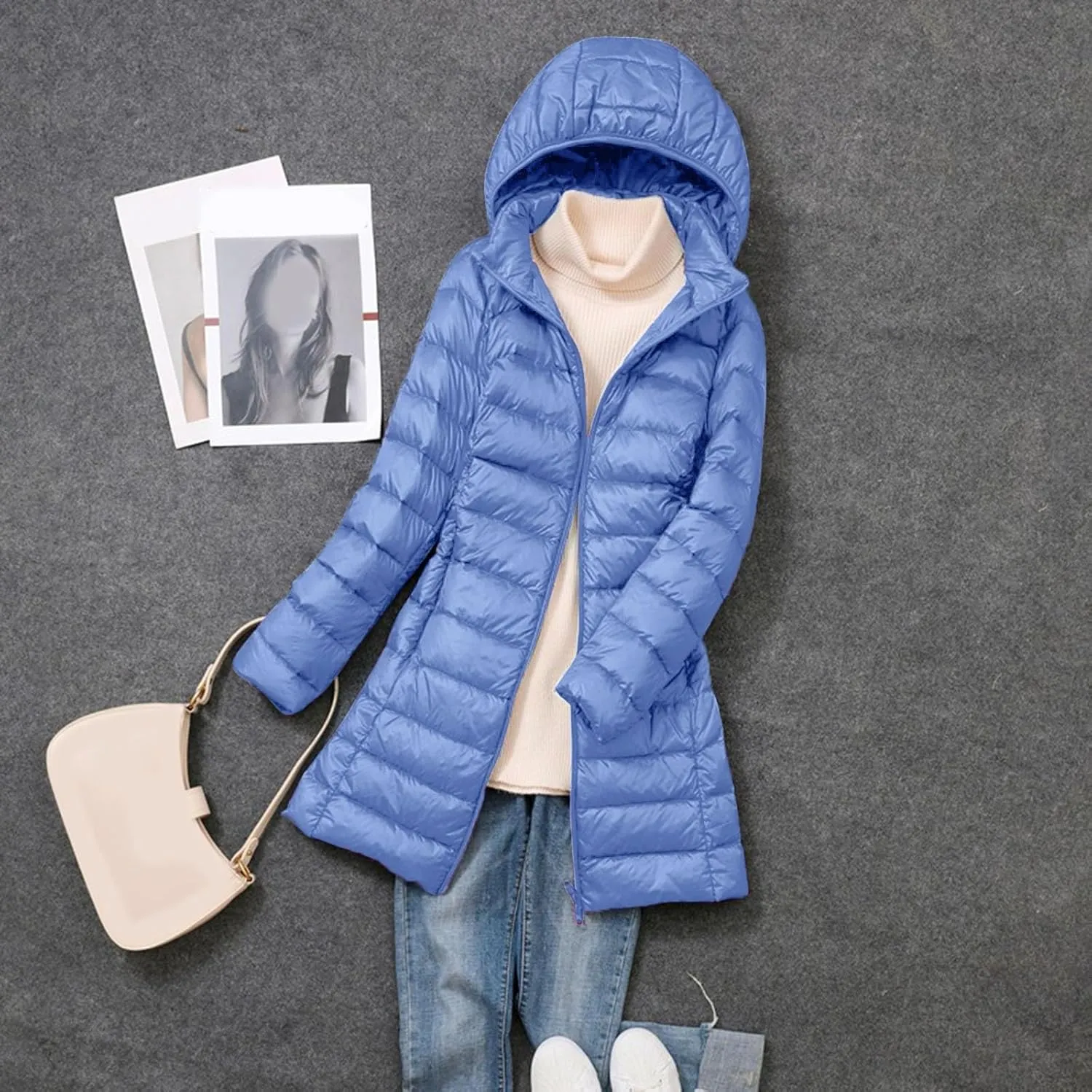 Winter Warm Jacket Womens Puffer Jacket Packable Down Jacket Lightweight Slim Fit Hooded Winter Coat with Pocket