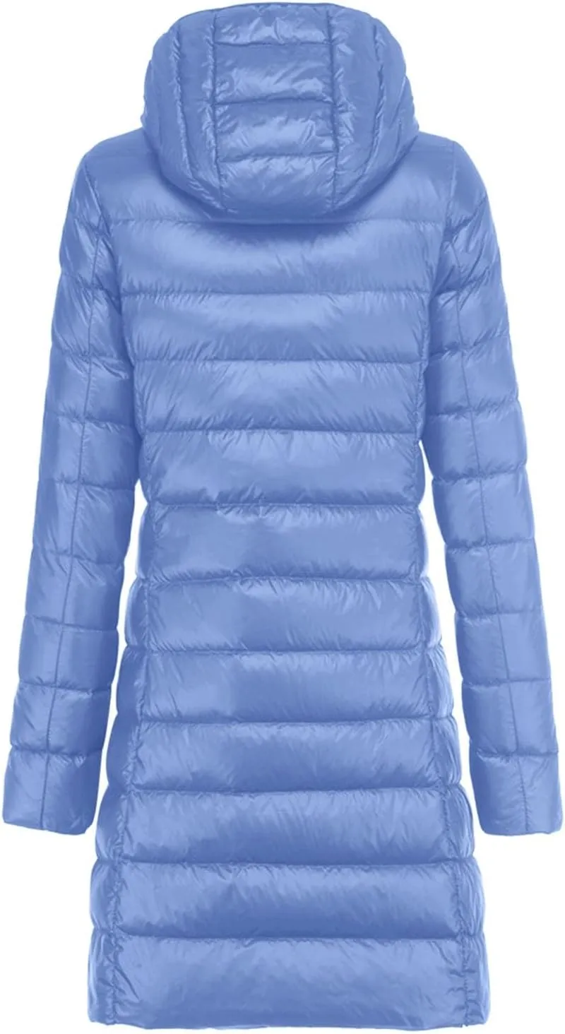 Winter Warm Jacket Womens Puffer Jacket Packable Down Jacket Lightweight Slim Fit Hooded Winter Coat with Pocket