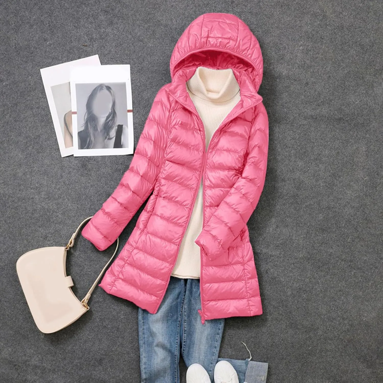 Winter Warm Jacket Womens Puffer Jacket Packable Down Jacket Lightweight Slim Fit Hooded Winter Coat with Pocket