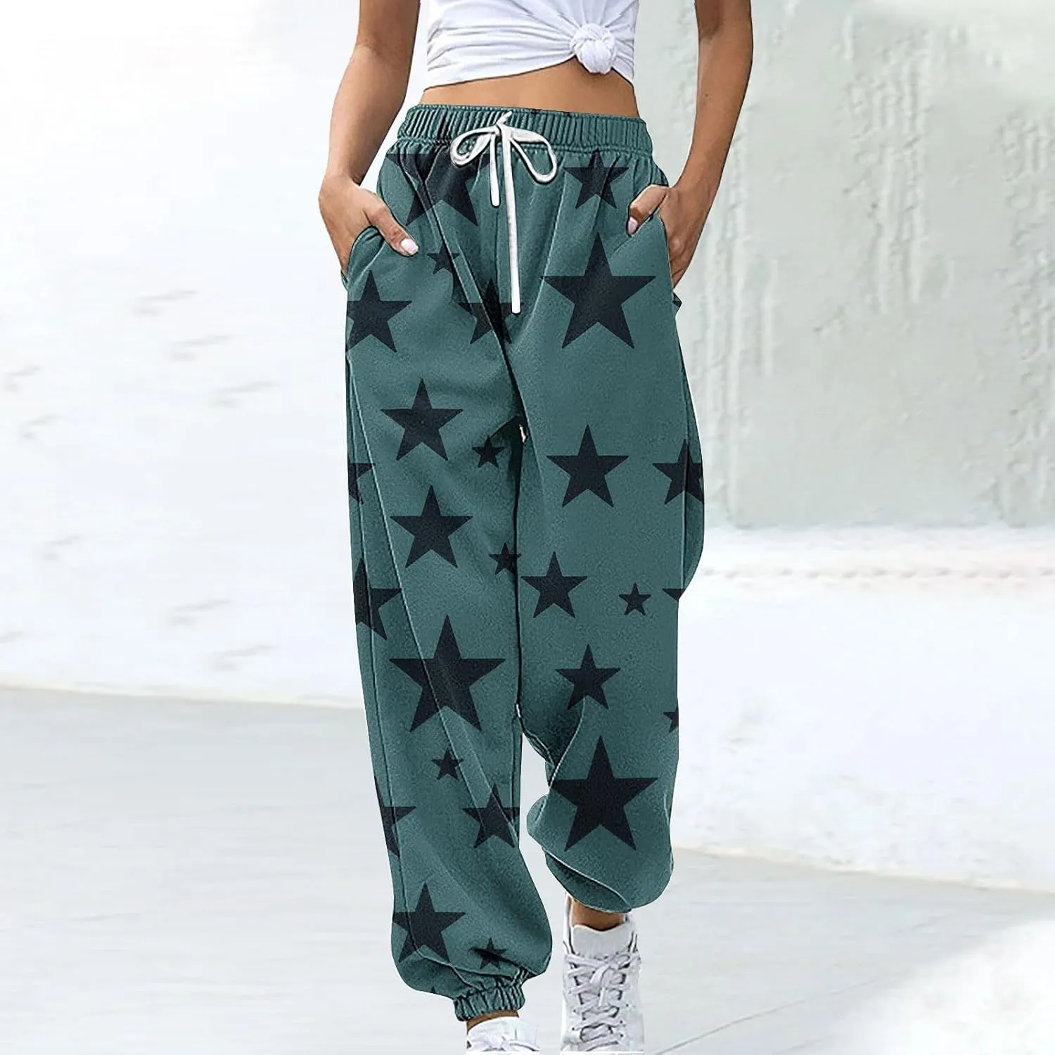 Women Comfy Sweatpants Trendy 2025 Stars Print Athletic Hiking Joggers Pants High Waisted Teen Girls Casual Pants