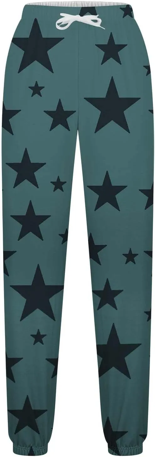 Women Comfy Sweatpants Trendy 2025 Stars Print Athletic Hiking Joggers Pants High Waisted Teen Girls Casual Pants