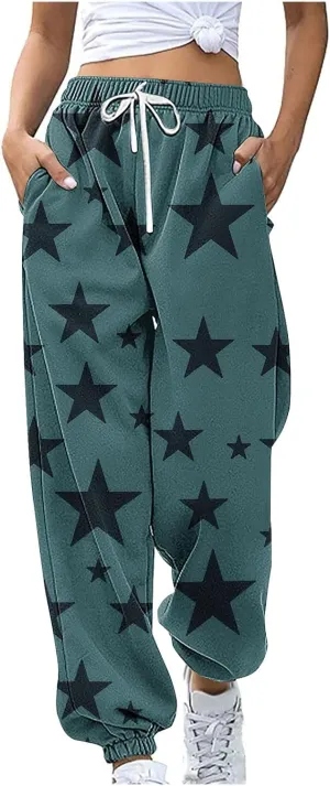 Women Comfy Sweatpants Trendy 2025 Stars Print Athletic Hiking Joggers Pants High Waisted Teen Girls Casual Pants