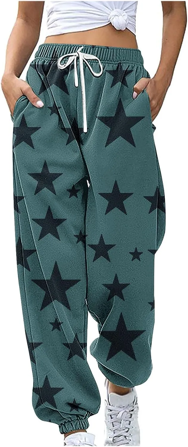 Women Comfy Sweatpants Trendy 2025 Stars Print Athletic Hiking Joggers Pants High Waisted Teen Girls Casual Pants