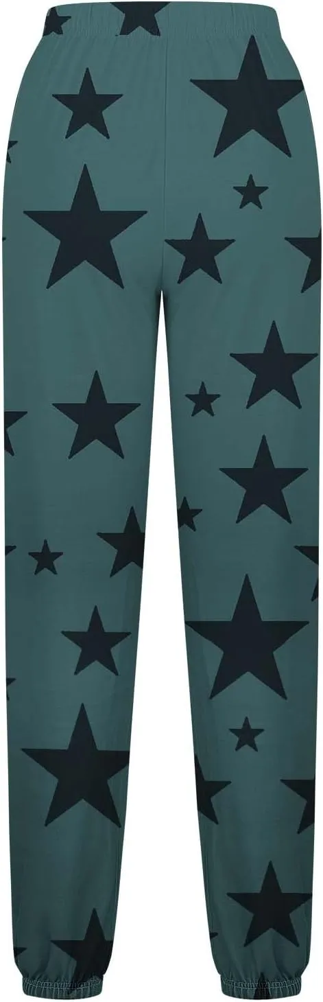 Women Comfy Sweatpants Trendy 2025 Stars Print Athletic Hiking Joggers Pants High Waisted Teen Girls Casual Pants