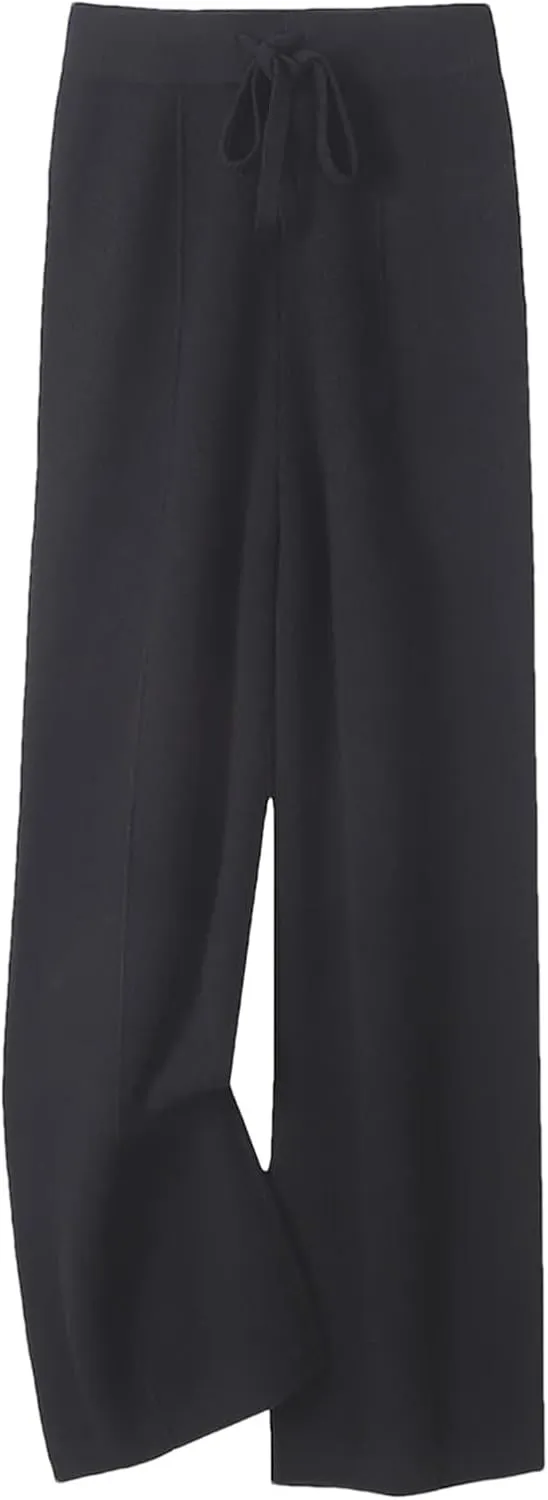Women’s 100 Percent Merino Wool Wide-Leg Pants Autumn Winter Soft Warm Knit Trousers