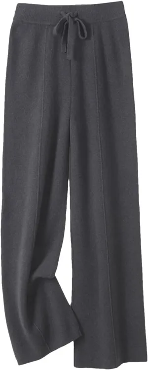 Women’s 100 Percent Merino Wool Wide-Leg Pants Autumn Winter Soft Warm Knit Trousers