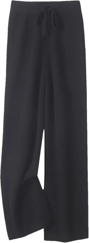 Women’s 100 Percent Merino Wool Wide-Leg Pants Autumn Winter Soft Warm Knit Trousers