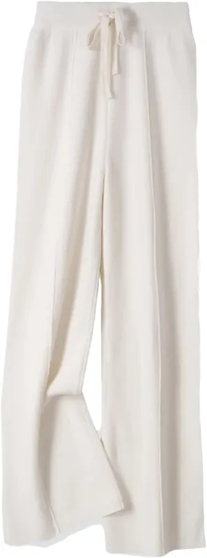 Women’s 100 Percent Merino Wool Wide-Leg Pants Autumn Winter Soft Warm Knit Trousers